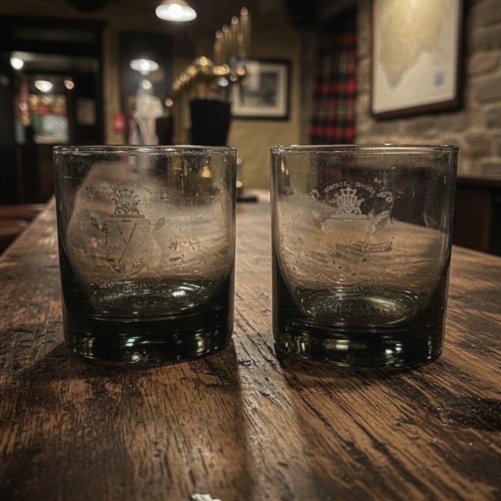 Ardchoille Scotch Rock Glasses, Set of 2, Vintage Coat of Arms Lowball Tumblers